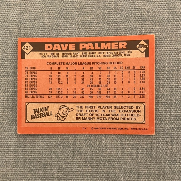 1986 Topps Baseball Card - Picture 2 of 2